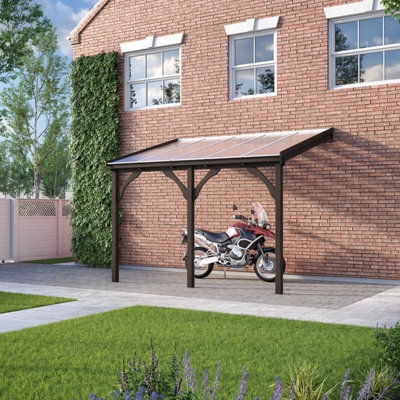 Polycarbonate Roof Car Port 3 Post - Wood - L250 x W506 cm - Rustic Brown