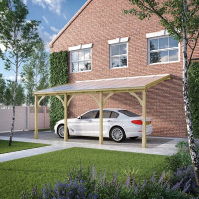 Polycarbonate Roof Car Port 4 Post - Wood - L200 x W650 cm - Light Green