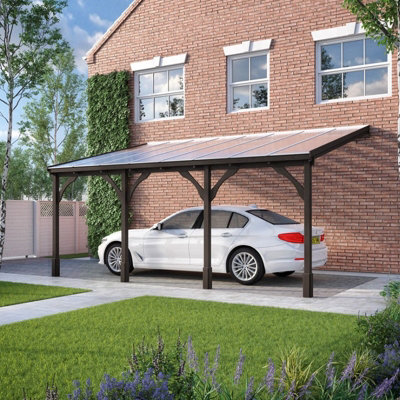 Polycarbonate Roof Car Port 4 Post - Wood - L300 x W650 cm - Rustic ...