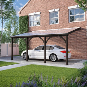 Polycarbonate Roof Car Port 4 Post - Wood - L300 x W722 cm - Rustic Brown