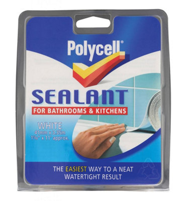 Polycell - Sealant Strip Bathroom & Kitchen - White - 41mm x 3.35m