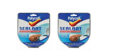 Polycell Sealant Strip For Bathroom and Kitchen White 22mm Pack of 2