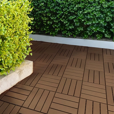 Polydeck (Pack of 12) Woodgrain-Effect 30x30cm Decking Tiles in Brown