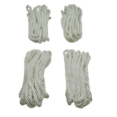 Polyester Fender Rope Tie Lines 3 Strand X4 White (Boat Cord Marine Yacht)