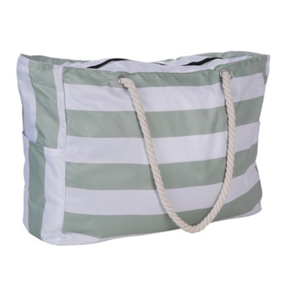 Polyester Large Capacity Travel Bag Tote Bag Beach Bag,Black and Green Stripes