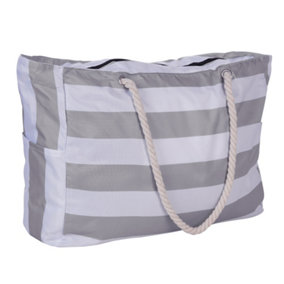 Polyester Large Capacity Travel Bag Tote Bag Beach Bag,Black and Grey Stripes