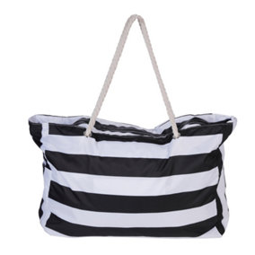 Polyester Large Capacity Travel Bag Tote Bag Beach Bag,Black and White Stripes