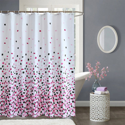 Polyester Shower Curtain with 12 Curtain Hook,180cm x 220cm, Mosaic Black