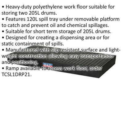 Polyethylene 2 Drum Work Floor - 1600 x 800 x 150mm - Holds 2 x 205L Drums