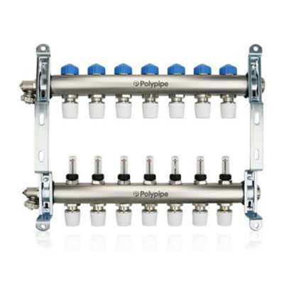 Polypipe 15mm Stainless Steel Under Floor Heating Manifold 7 Ports PB12757
