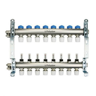 Polypipe 15mm Stainless Steel Under Floor Heating Manifold 8 Ports PB12758
