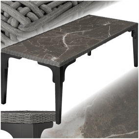 Polyrattan Garden Table Terrace Porcelain Stoneware Tabletop Dining Table UV-resistant 196 x 87 x 76 cm - grey