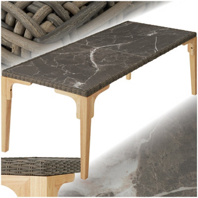 Polyrattan Garden Table Terrace Porcelain Stoneware Tabletop Dining Table UV-resistant 196 x 87 x 76 cm - nature