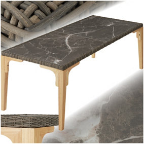 Polyrattan Garden Table Terrace Porcelain Stoneware Tabletop Dining Table UV-resistant 196 x 87 x 76 cm - nature