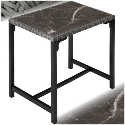 Polyrattan Garden Table Terrace Porcelain Stoneware Tabletop Dining Table UV-resistant  96 x 65 x 100 cm - grey