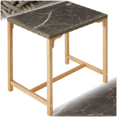 Polyrattan Garden Table Terrace Porcelain Stoneware Tabletop Dining Table UV-resistant  96 x 65 x 100 cm - nature