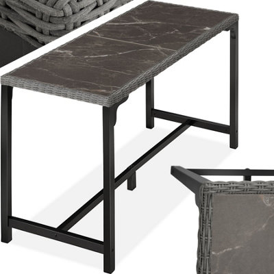 Polyrattan Garden Table Terrace Porcelain Stoneware Tabletop Dining Table UV-resistant161 x 64.5 x 99.5 cm - grey
