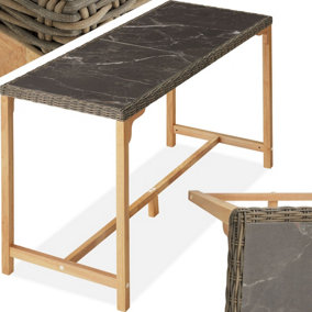 Polyrattan Garden Table Terrace Porcelain Stoneware Tabletop Dining Table UV-resistant161 x 64.5 x 99.5 cm - nature