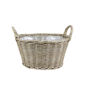 Polyrattan Lined Basket Natural H28Cm D38Cm