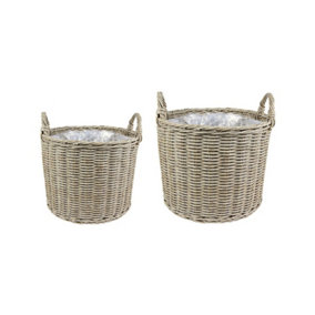 Polyrattan Lined Planters - Set of 2 - L35 x W35 x H36 cm - Natural