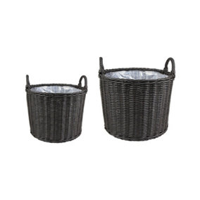 Polyrattan Lined Planters - Set of 2 - L35 x W35 x H36 cm - Willow