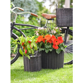 Polyrattan Set of Two Lined Planters Willow