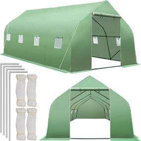 Polytunnel greenhouse tent w/8 windows (600x300x205cm) - green