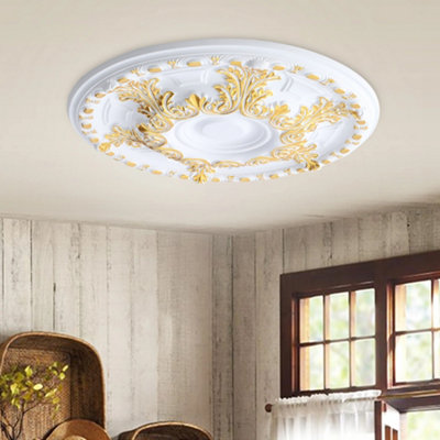 Rosace De Plafond Décorative En Polyuréthane - Modèle 'Regal Rose Bud' Rose - 82 Cm - Neuf Prêt à Peindre