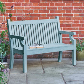 Polywood 2-Seater Garden Bench - Weatherproof UV-Stabilised Wood Effect Outdoor Seating Furniture - H93.5 x W122 x D60cm, Blue
