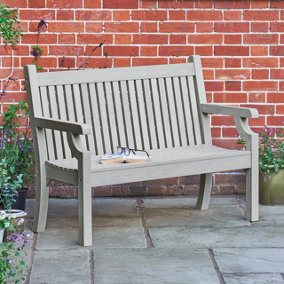 Polywood 2-Seater Garden Bench - Weatherproof UV-Stabilised Wood Effect Outdoor Seating Furniture - H93.5 x W122 x D60cm, Grey