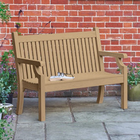 Polywood 2-Seater Garden Bench - Weatherproof UV-Stabilised Wood Effect Outdoor Seating Furniture - H93.5 x W122 x D60cm, Teak