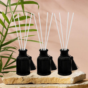 Pomegranate Noir Vintage Ribbed Glass Reed Diffusers Set of 3 Gift Set