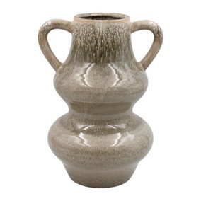 Pompeii Grey Reactive Glass Ceramic Flower Double Curved Vase - Large