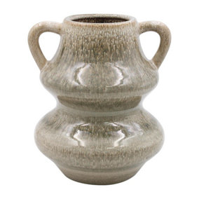 Pompeii Grey Reactive Glass Ceramic Flower Double Curved Vase - Medium