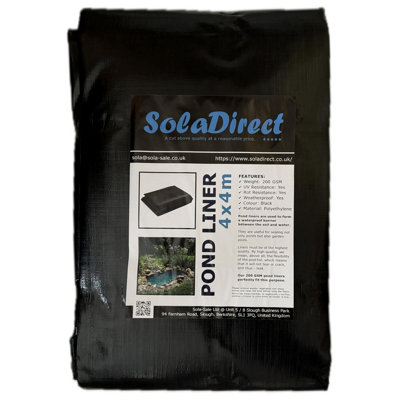 Pond Liner - 4 x 4 m / 13 x 13 ft - Perfect for Garden Ponds, Water Features, Koi & Fish Pools, Wildlife - UV and Tear Resistant