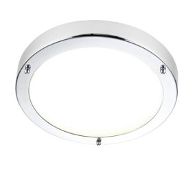 Pontus LED Bathroom Flush Ceiling Light Chrome, Frosted Glass IP44