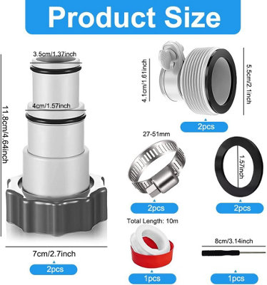 Pool Hose Adapter Kit - 1.5 & 1.25 Inch Hose Connectors - Hose ...