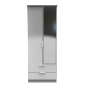 Poole 2 Door 2 Drawer Mirrored Robe in Uniform Grey Gloss & Dusk Grey (Ready Assembled)
