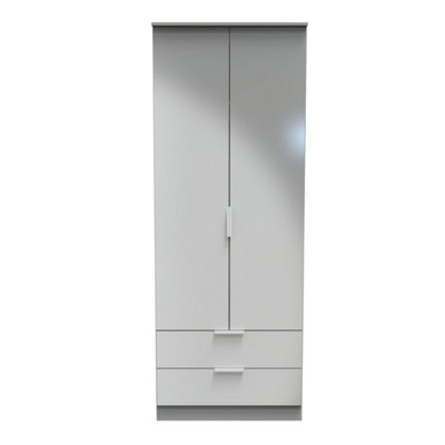 Poole 2 Door 2 Drawer Wardrobe in Uniform Grey Gloss & Dusk Grey (Ready Assembled)