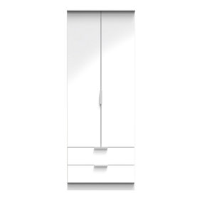 Poole 2 Door 2 Drawer Wardrobe in White Gloss (Ready Assembled)