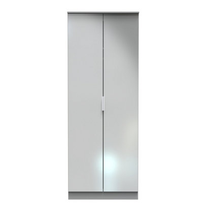 Poole 2 Door Wardrobe in Uniform Grey Gloss & Dusk Grey (Ready Assembled)