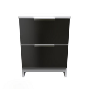 Poole 2 Drawer Bedside Cabinet in Black Gloss & White (Ready Assembled)