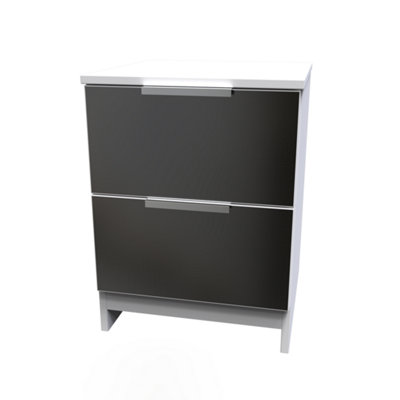 Poole 2 Drawer Bedside Cabinet in Black Gloss & White (Ready Assembled)