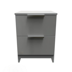 Poole 2 Drawer Bedside Cabinet in Uniform Grey Gloss & Dusk Grey (Ready Assembled)