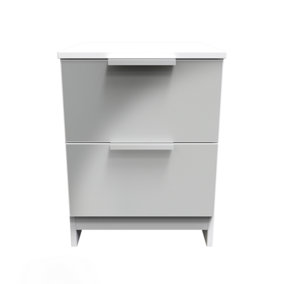 Poole 2 Drawer Bedside Cabinet in Uniform Grey Gloss & White (Ready Assembled)