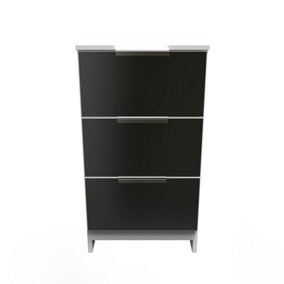 Poole 3 Drawer Bedside Cabinet in Black Gloss & White (Ready Assembled)