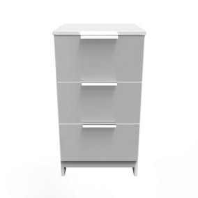 Poole 3 Drawer Bedside Cabinet in Uniform Grey Gloss & White (Ready Assembled)
