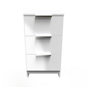 Poole 3 Drawer Bedside Cabinet in White Gloss (Ready Assembled)
