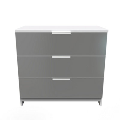 Poole 3 Drawer Chest in Black Gloss & White (Ready Assembled)