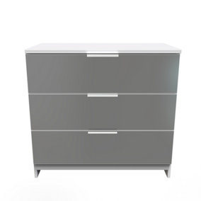 Poole 3 Drawer Chest in Black Gloss & White (Ready Assembled)